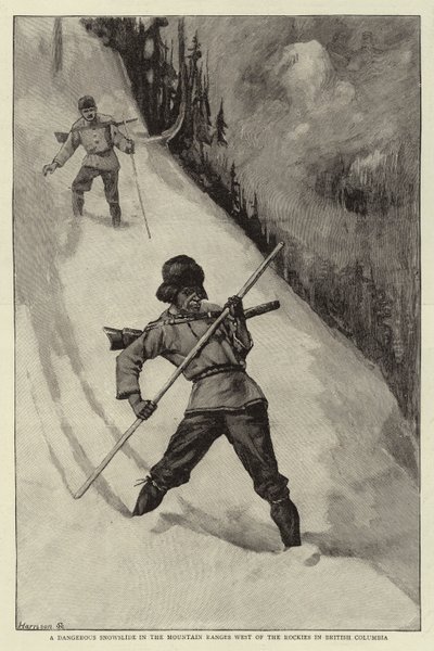 Eine gefährliche Lawine in den Bergketten westlich der Rockies in British Columbia von Charles Edwin Fripp